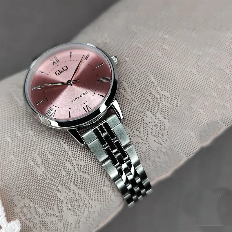 Q&Q Purple Dial Silver Quartz Ladies Watch- Q48B-002PY